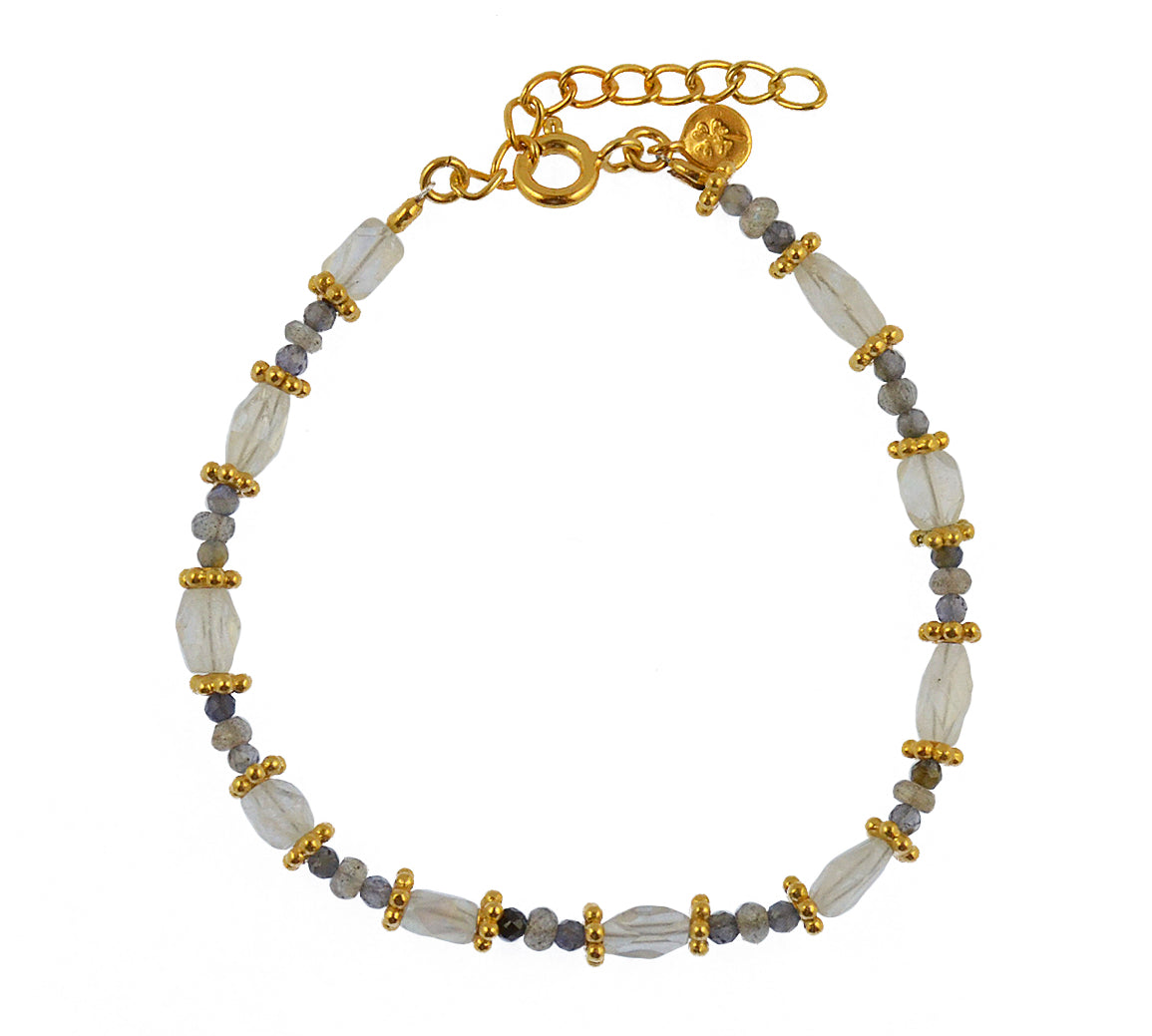 Bracelet duo de pierres et disques dorés - PIERRE DE LUNE -