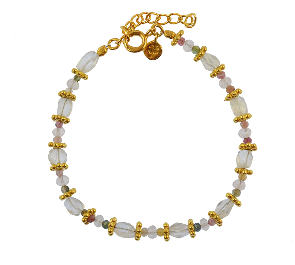 Bracelet duo de pierres et disques dorés - PIERRE DE LUNE -