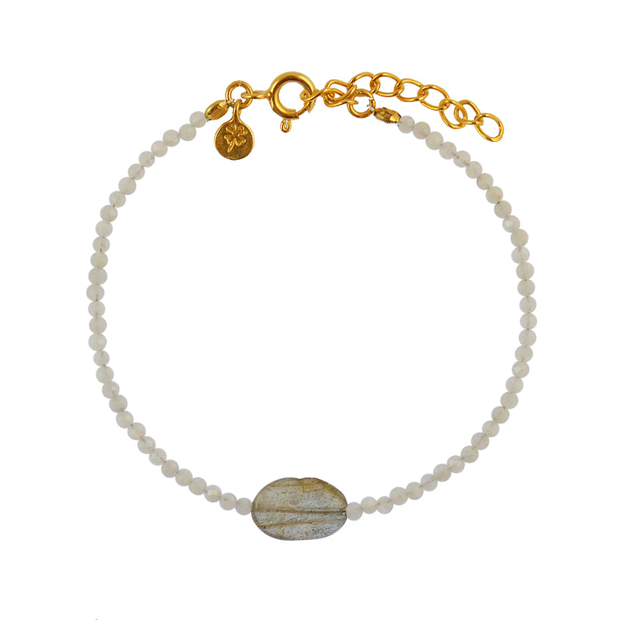 Bracelet doré duo de pierres - PIERRE DE LUNE - LABRADORITE