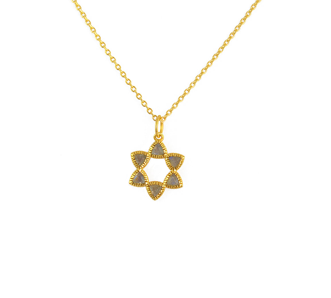 Collier doré étoile de David et pierre - LABRADORITE