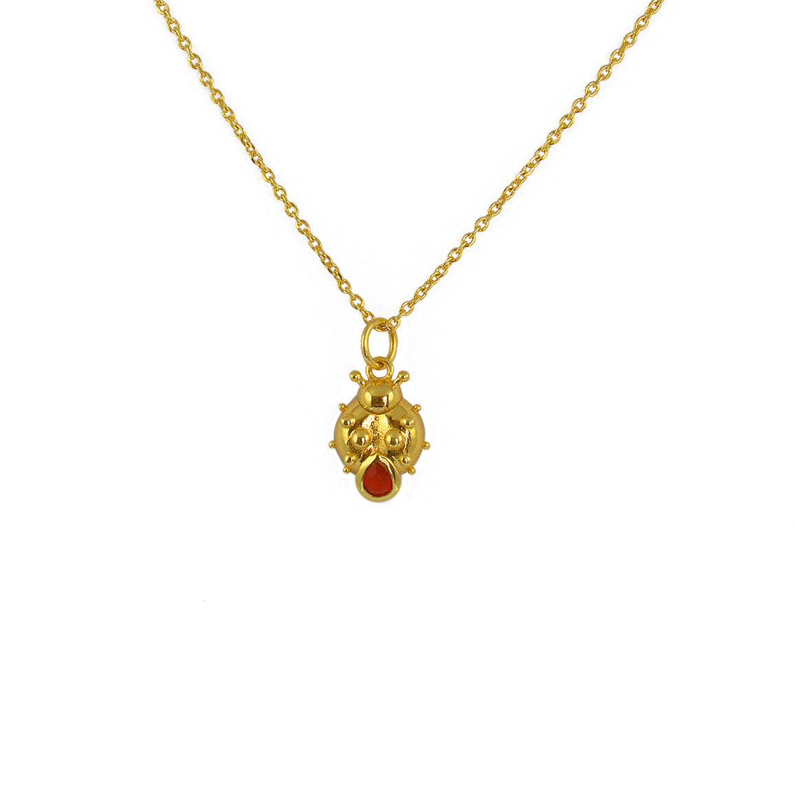 Collier doré pendentif coccinelle et pierre - ONYX ROUGE -