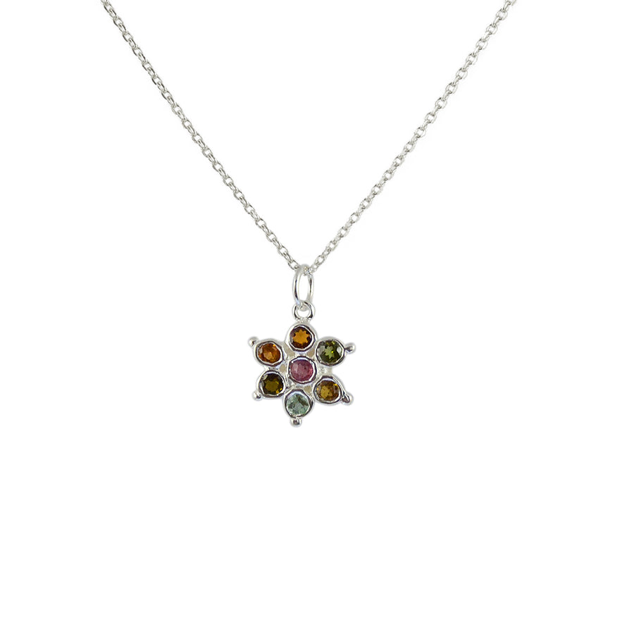 Collier argent 925 pendentif fleur en tourmaline - Colliers