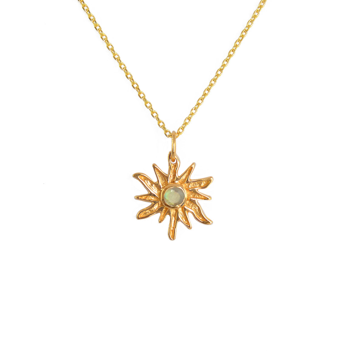 Collier doré pendentif soleil et pierre - PREHNITE -