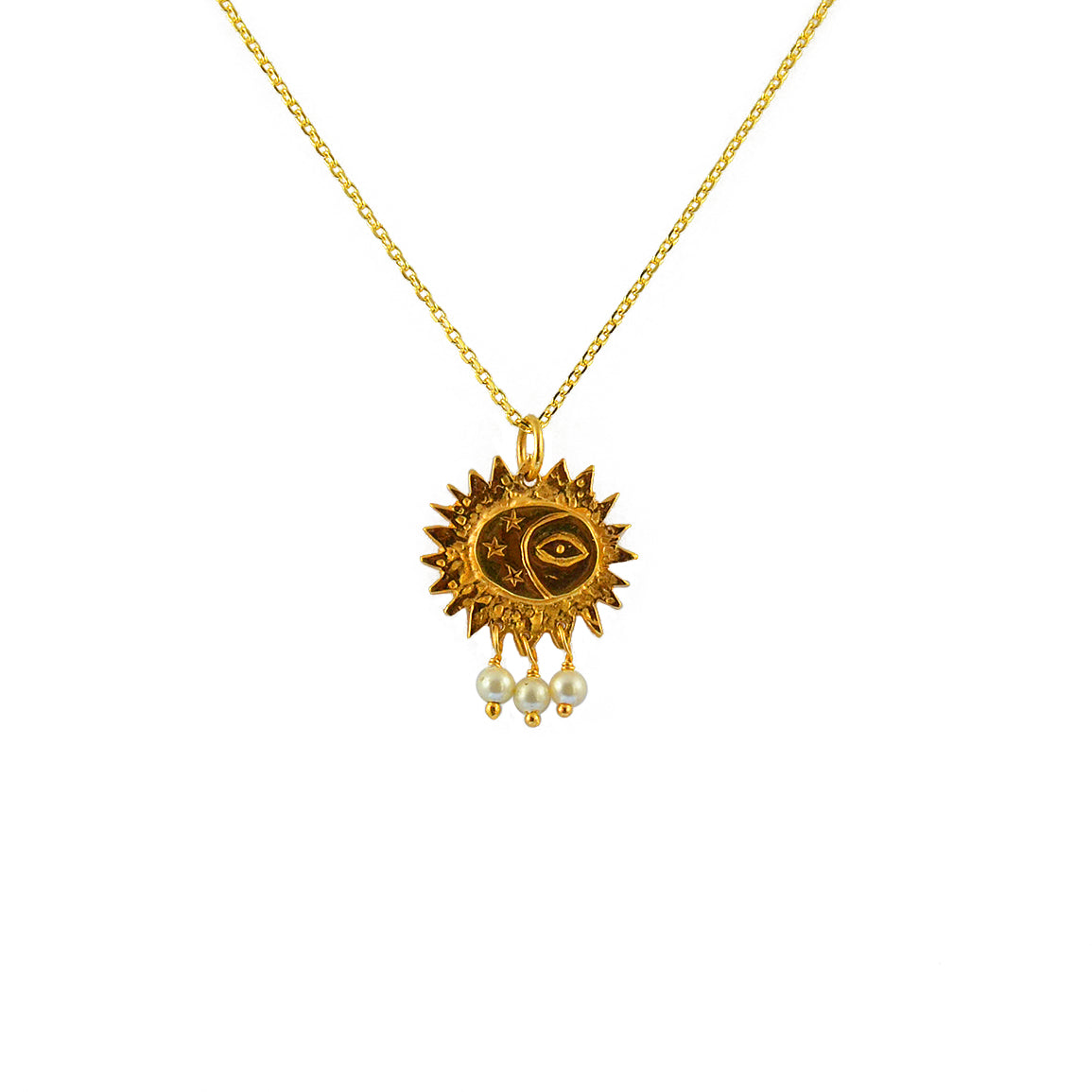 Collier doré pendentif astres et pampilles pierre - PERLE -