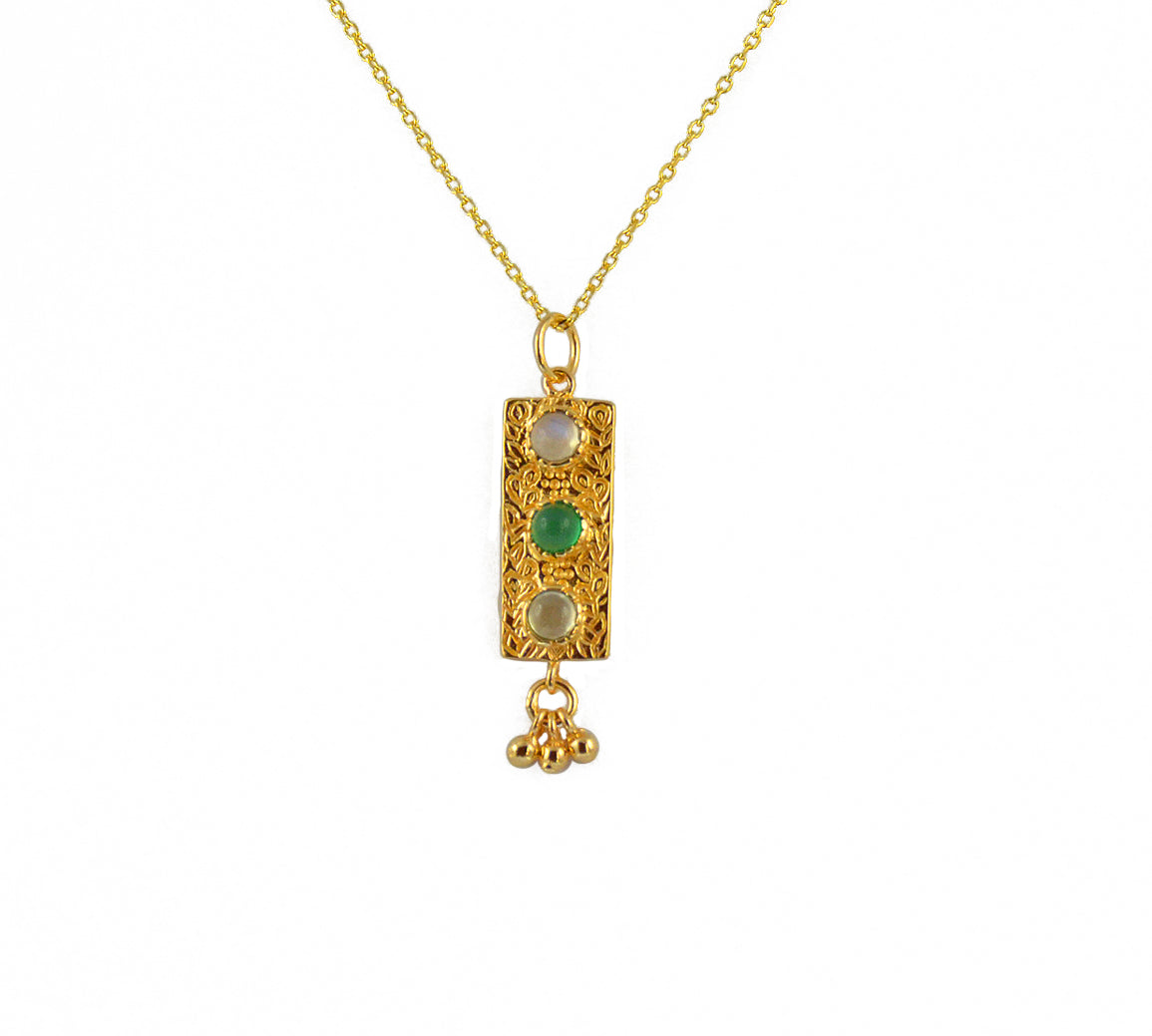Collier doré et pendentif trilogie pierres - PIERRE DE LUNE