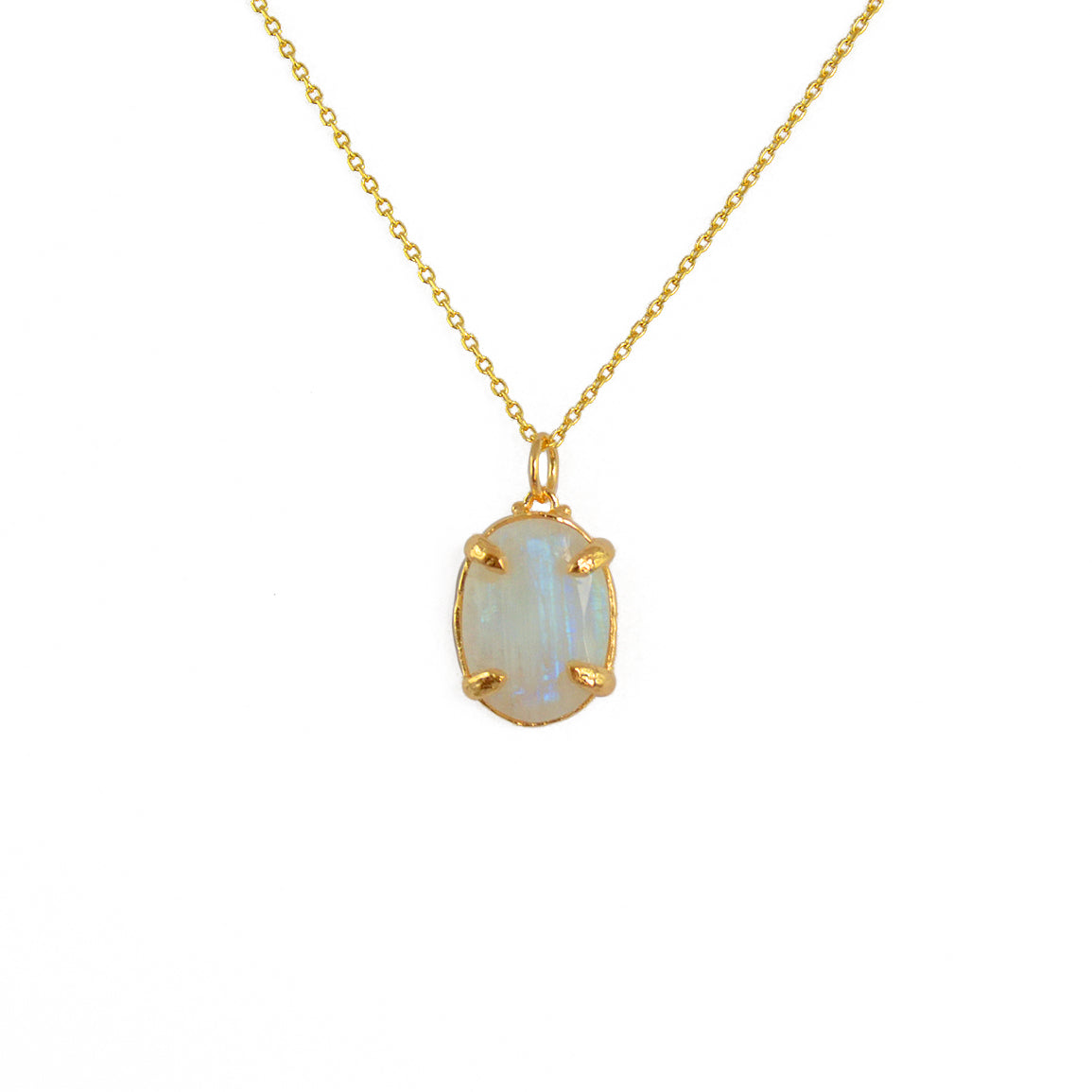 Collier doré et pierre ovale sertie 4 griffes - PIERRE DE