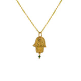 Collier doré main de fatma et pampille tourmaline