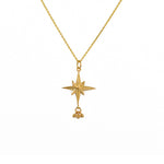 Collier doré pendentif rose des vents texturée et pampilles