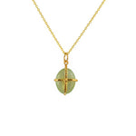 Collier doré pendentif pierre cage dorée - PREHNITE -