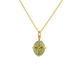Collier doré pendentif pierre cage dorée - PREHNITE -
