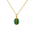Collier doré pendentif pierre cage dorée - ONYX VERTE -