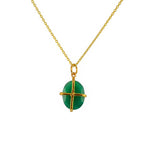 Collier doré pendentif pierre cage dorée - ONYX VERTE -