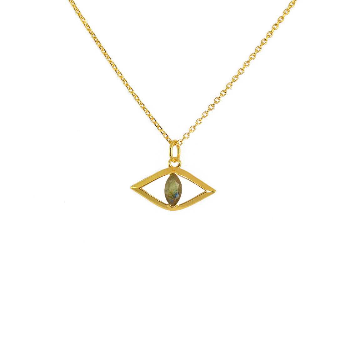 Collier doré pendentif oeil et pierre - LABRADORITE -