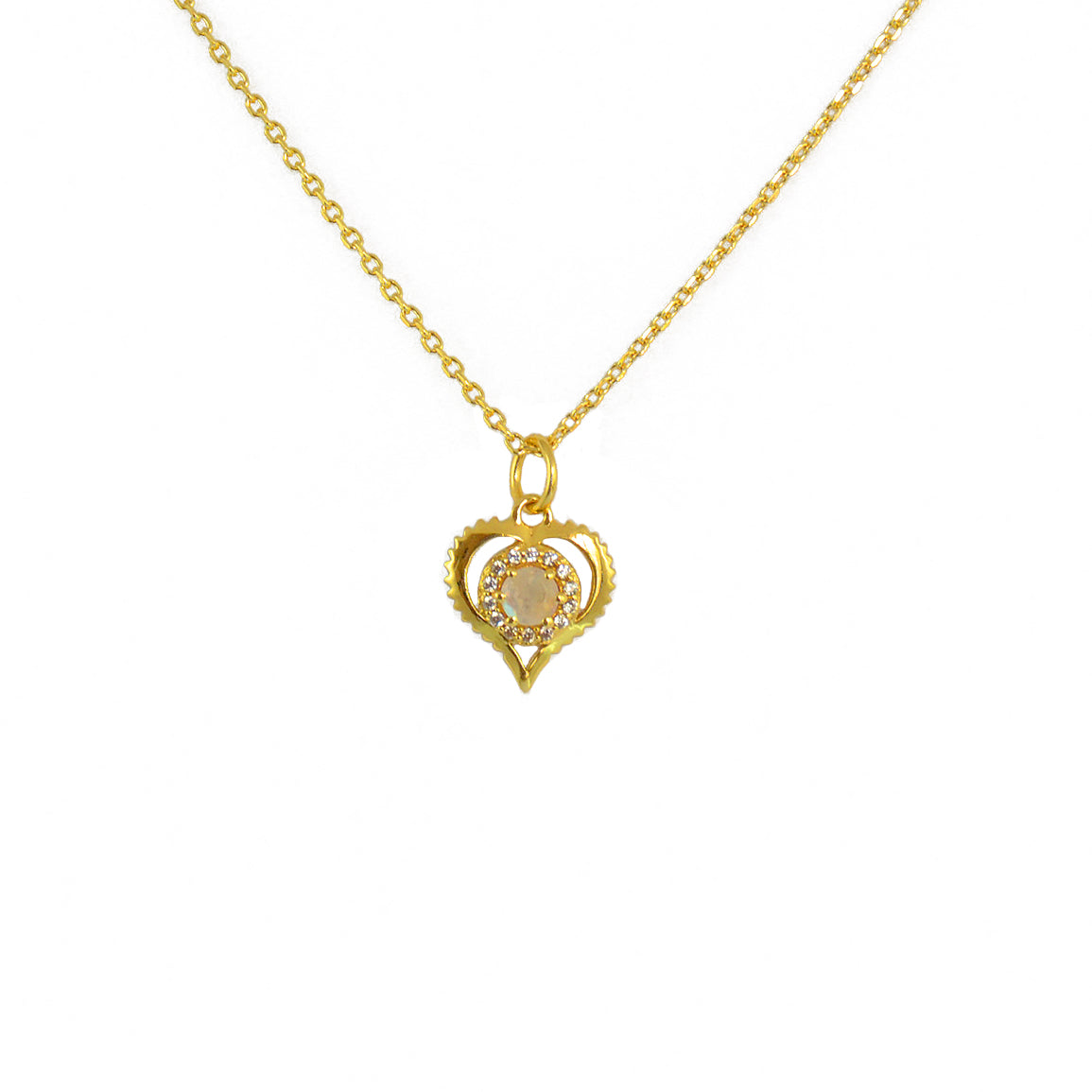 Collier doré pendentif coeur pierre et zircons - PIERRE DE