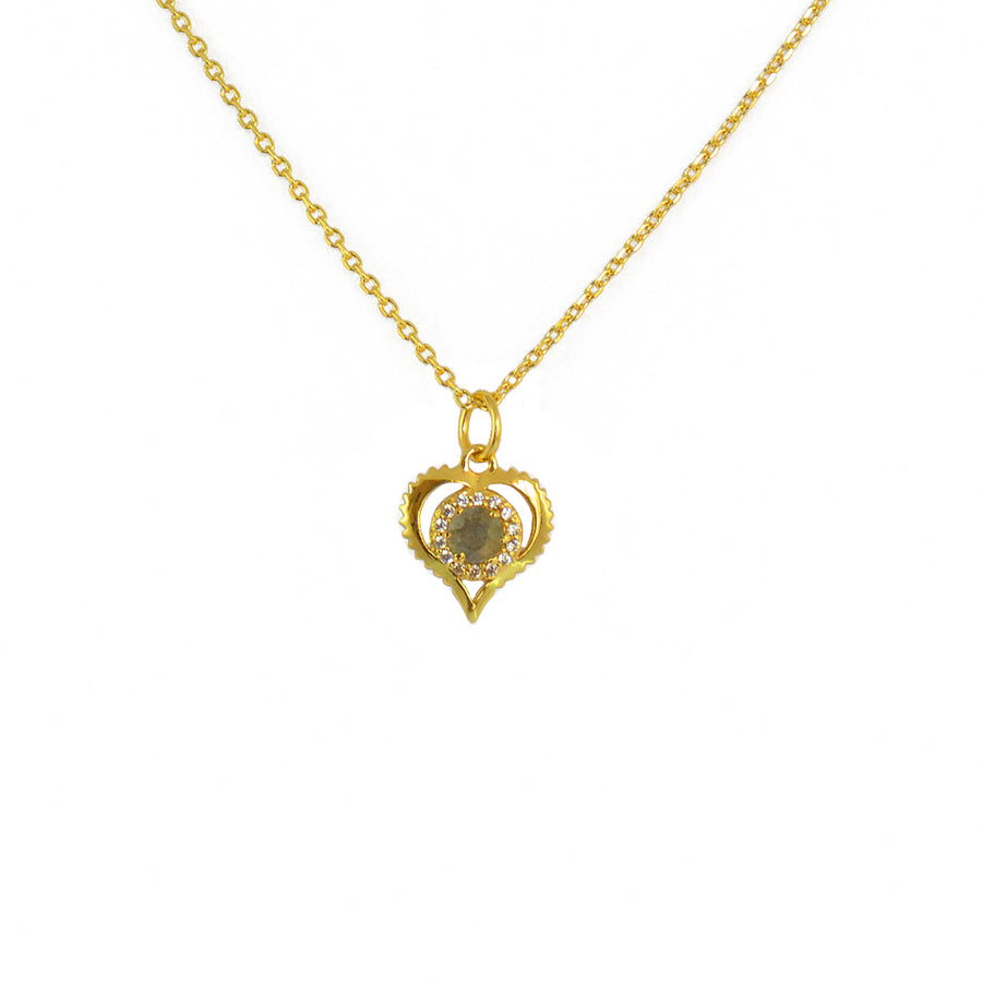 Collier doré pendentif coeur pierre et zircons - LABRADORITE