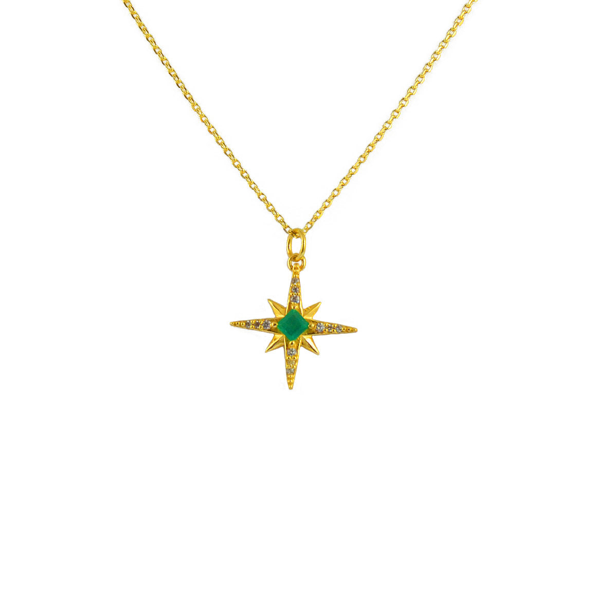 Collier doré pendentif rose des vents pierre et zircons -
