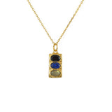 Collier doré plaque martelée 3 pierres - ONYX NOIRE - LAPIS