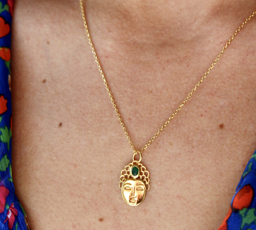 Collier doré bouddha et pierre naturelle - ONYX VERTE
