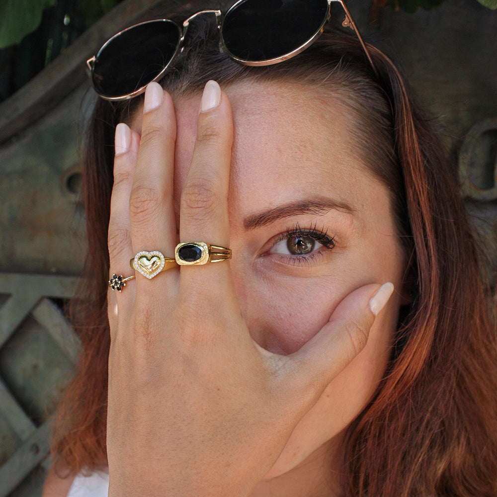 Bague chevalière coeur dorée à l’or fin 18k - Bagues