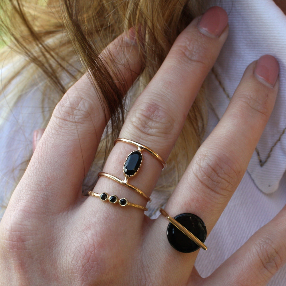 Bague double dorée et pierre ovale - Bagues