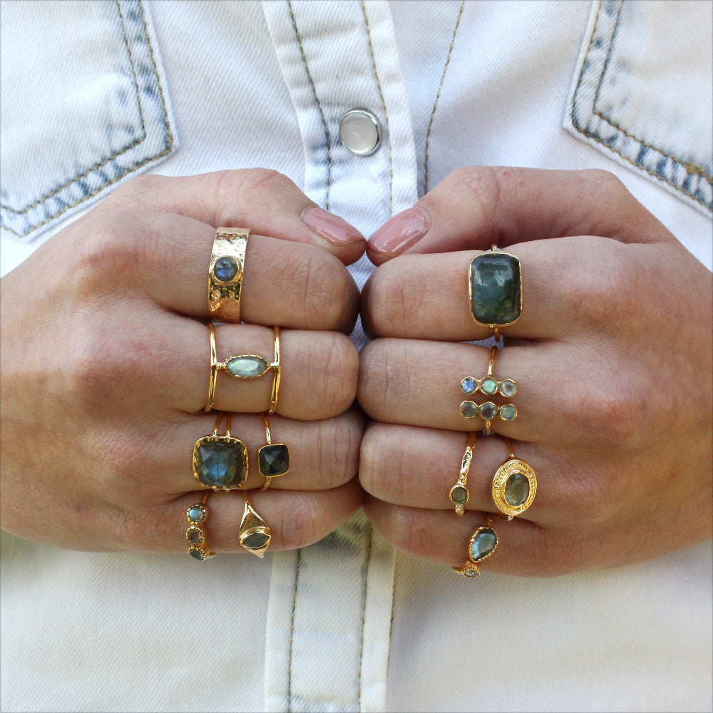 Bague double dorée et pierre ovale - Bagues