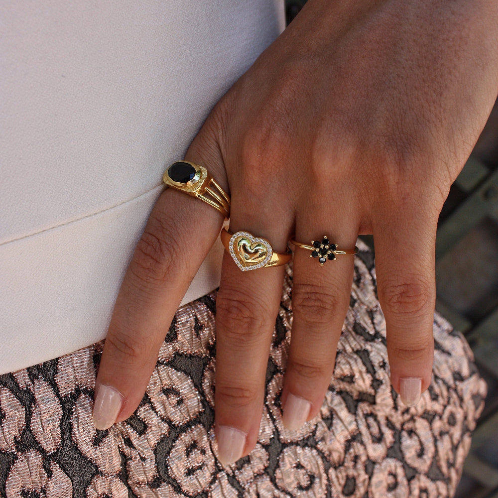 Bague chevalière coeur dorée à l’or fin 18k - Bagues