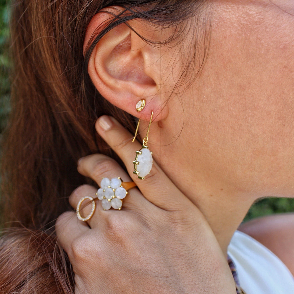 Boucles dorées petit oeil en pierre - Boucles d’oreilles