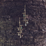 Boucles dorées martelées et pierres - ONYX VERTE - PREHNITE