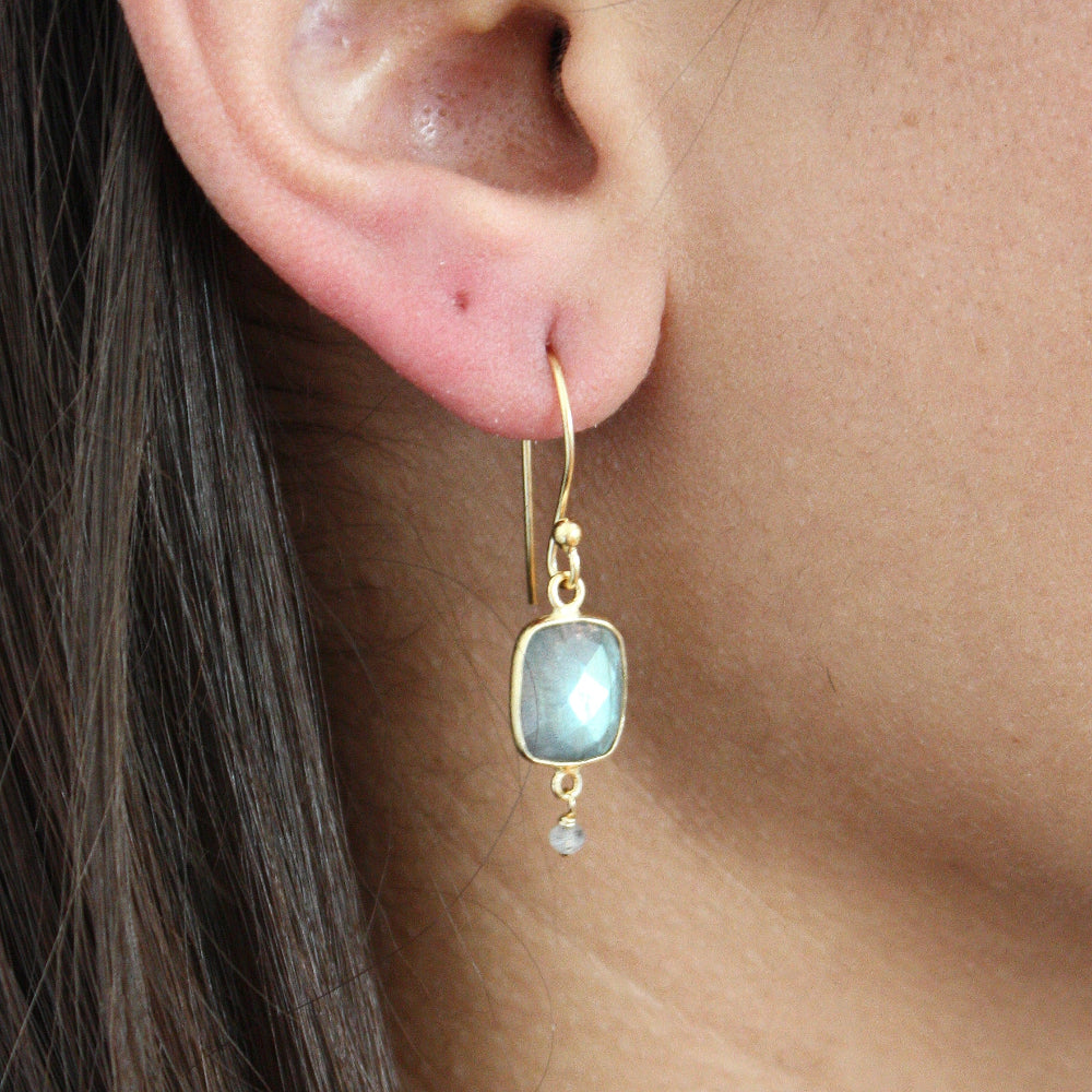 Boucles dorées pierre facettée - LABRADORITE