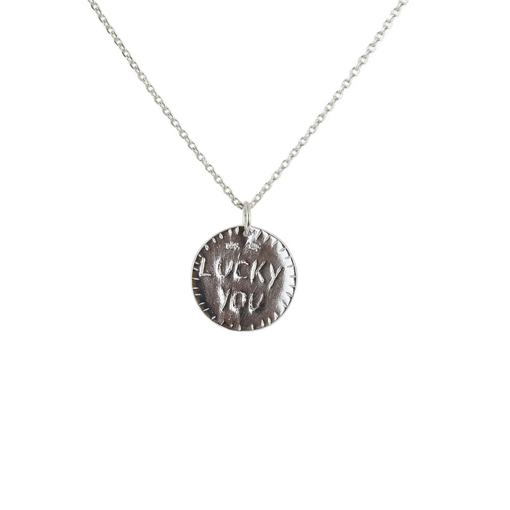 Luckyteam bijoux femme argent 925 collier feuille inscription lucky you