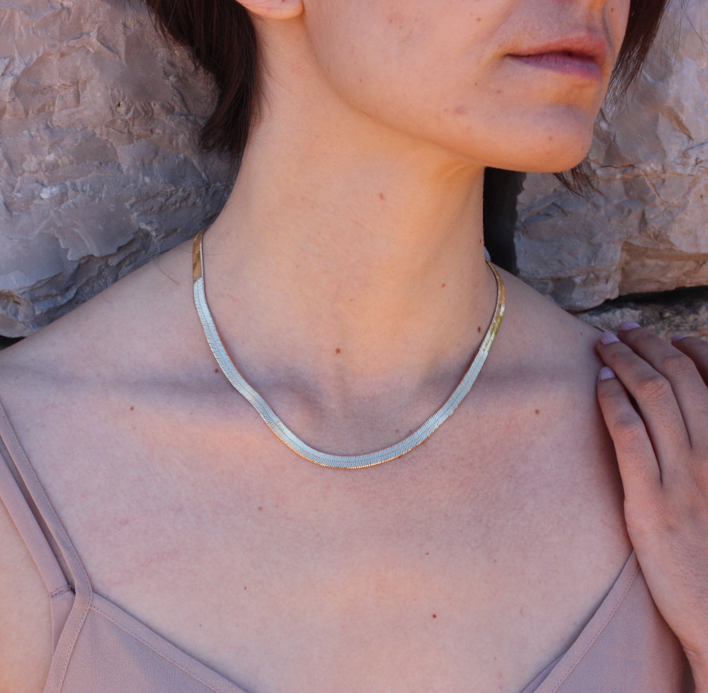 Collier doré maille plate miroir