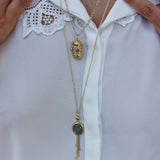 Collier doré pierre cabochon et chainettes - Colliers
