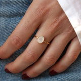 Bague dorée pierre ovale serti ouvert - 50 / PIERRE DE LUNE