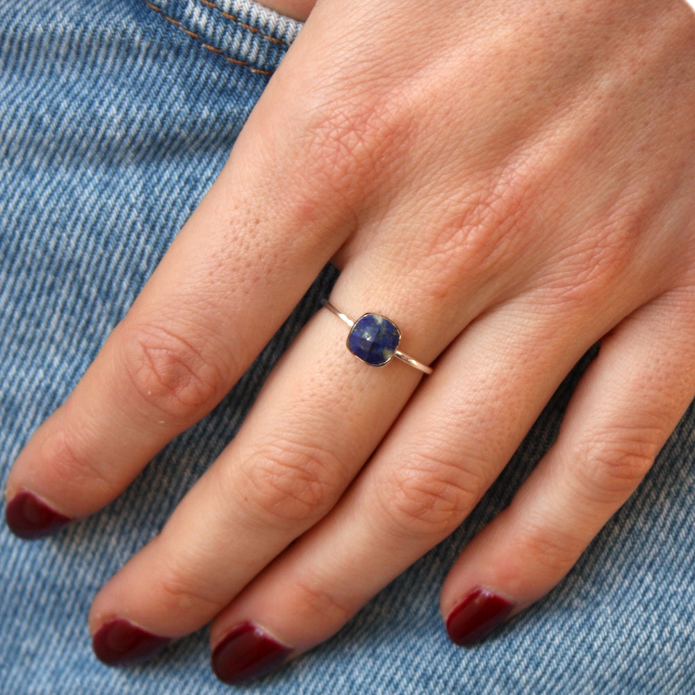 Bague pierre carrée en argent 925 - 50 / LAPIS - Bagues