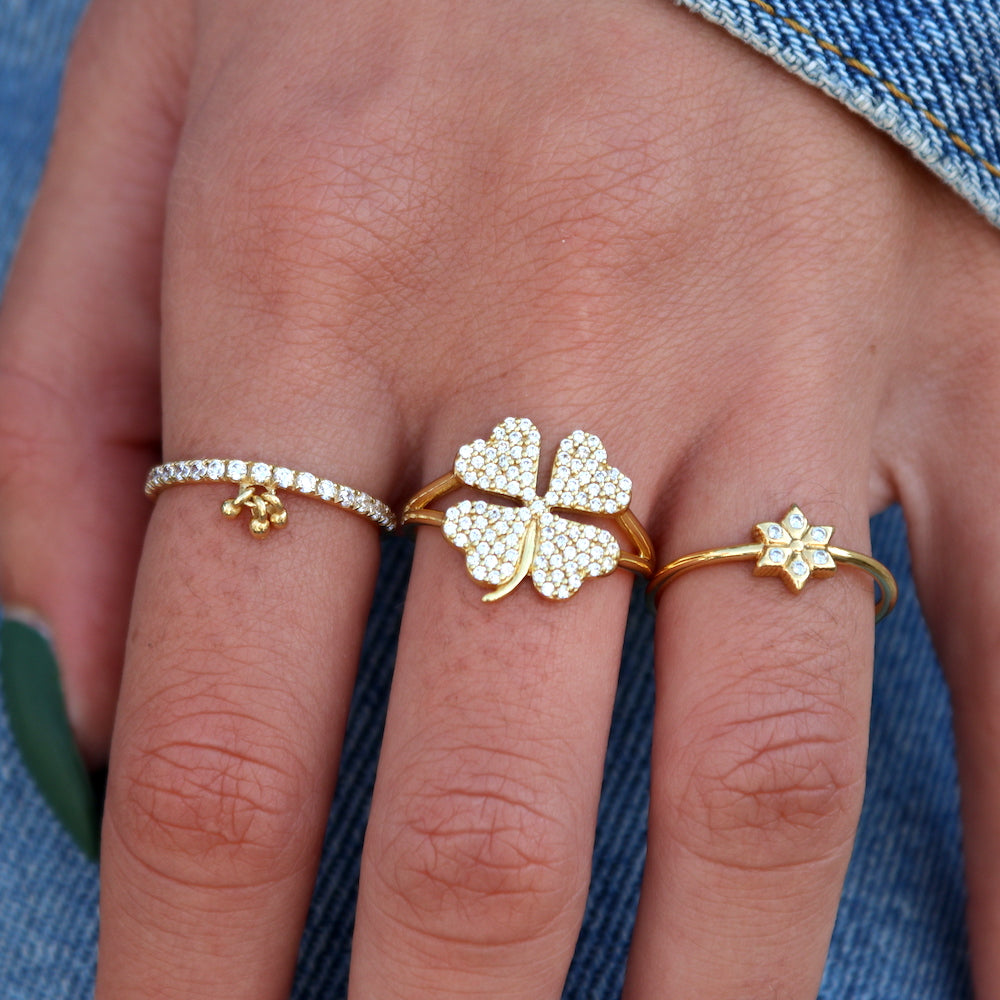 Bague dorée petite étoile de David et zircons - Bagues