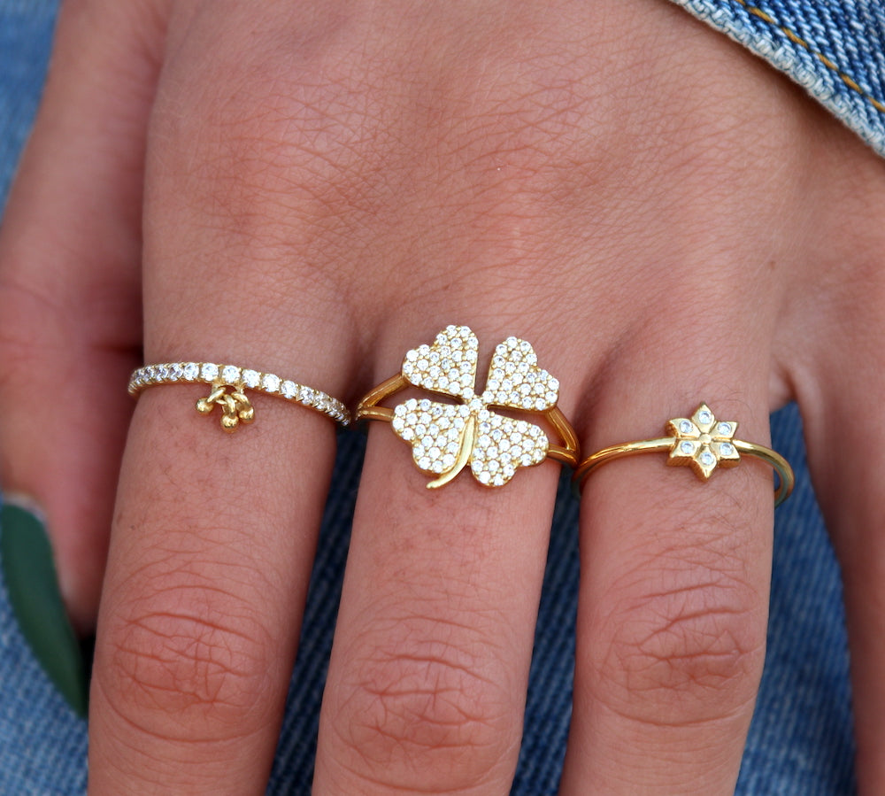 Bague dorée petite étoile de David et zircons - Bagues