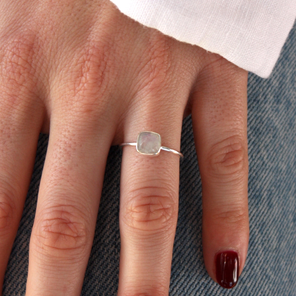 Bague pierre carrée en argent 925 - Bagues
