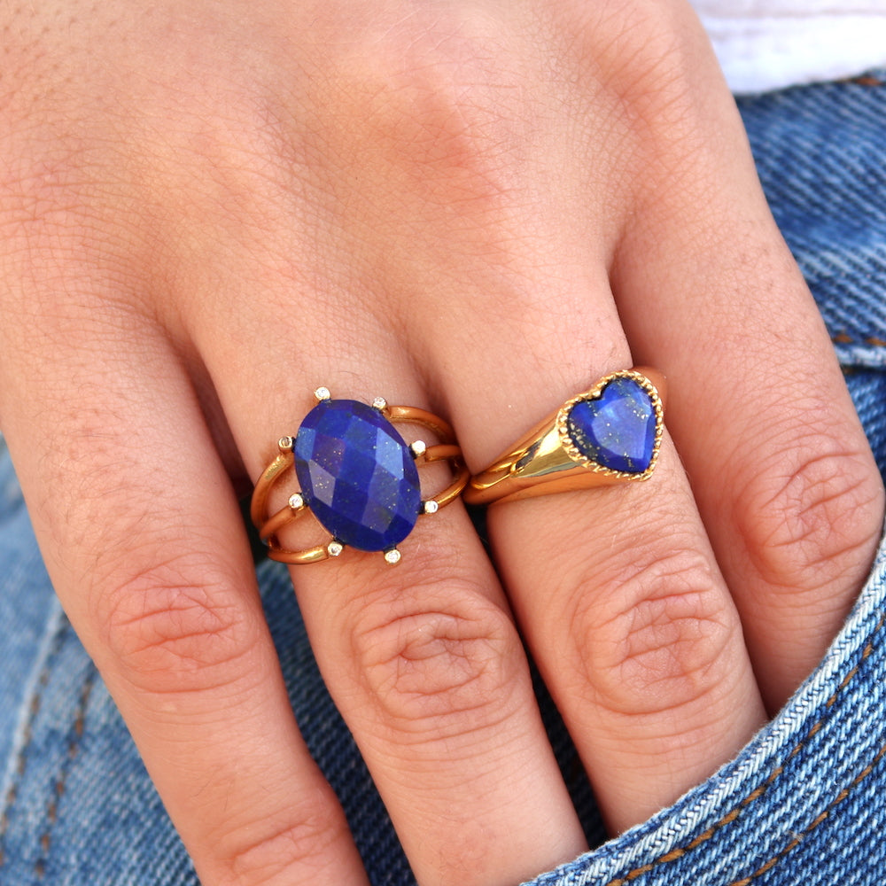 Bague dorée triple anneau pierre facettée et zircons - 50 /