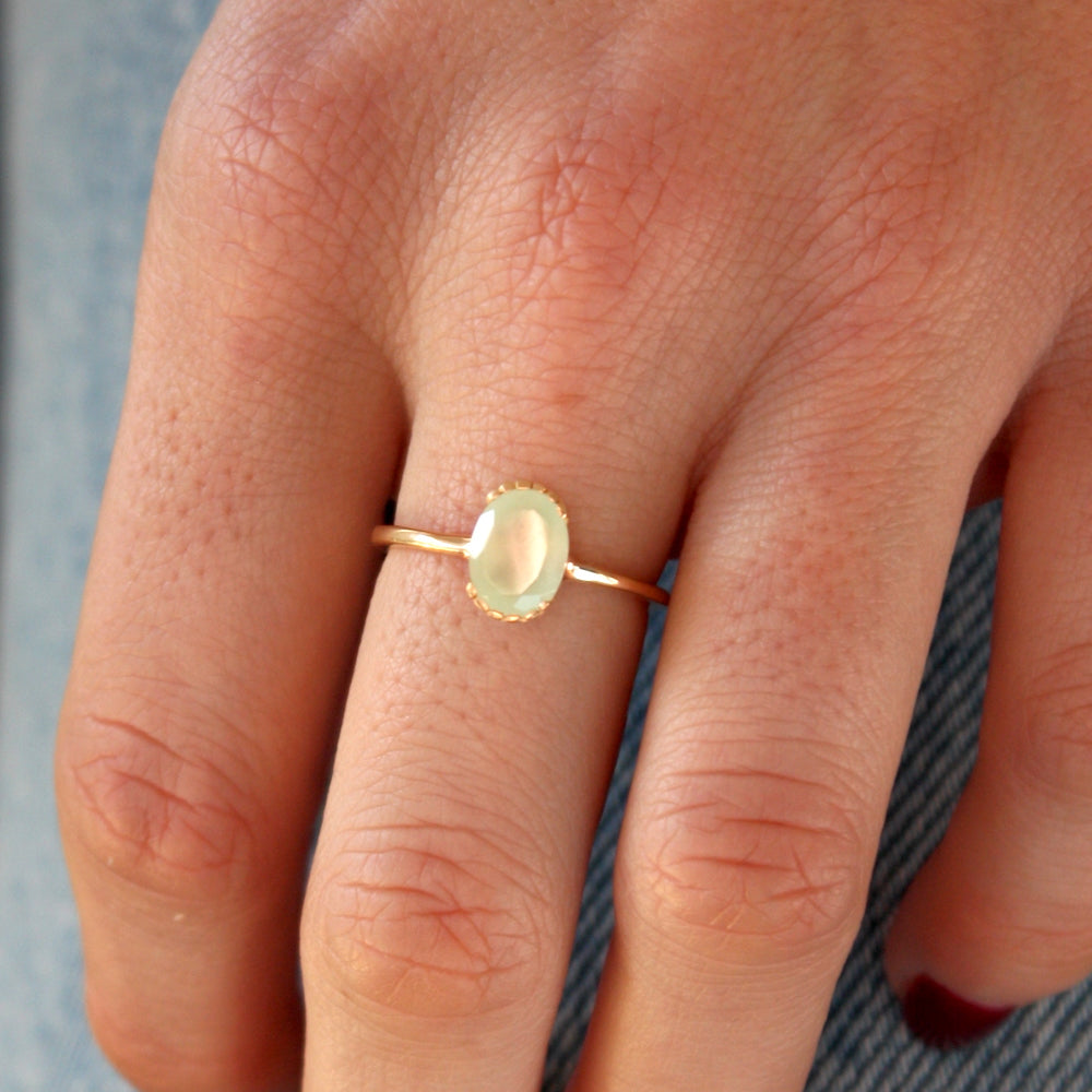 Bague dorée pierre ovale serti ouvert - 50 / PREHNITE