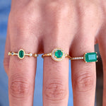 Bague dorée solitaire pierre et zircons - ONYX VERTE / 50 -
