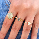 Bague dorée fine et pierre sertie 4 griffes - 50 / PREHNITE