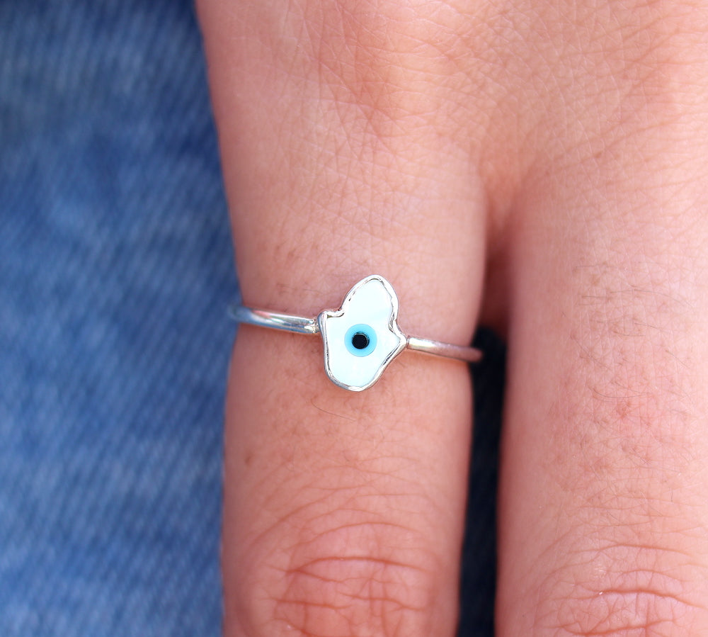 Bague argent 925 main de fatma oeil nacre - Bagues