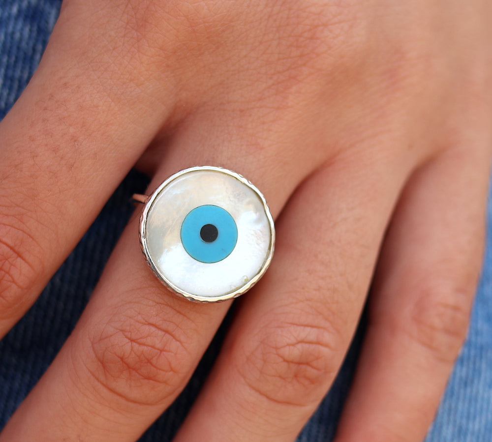 Bague argent 925 oeil nacre XXL - Bagues
