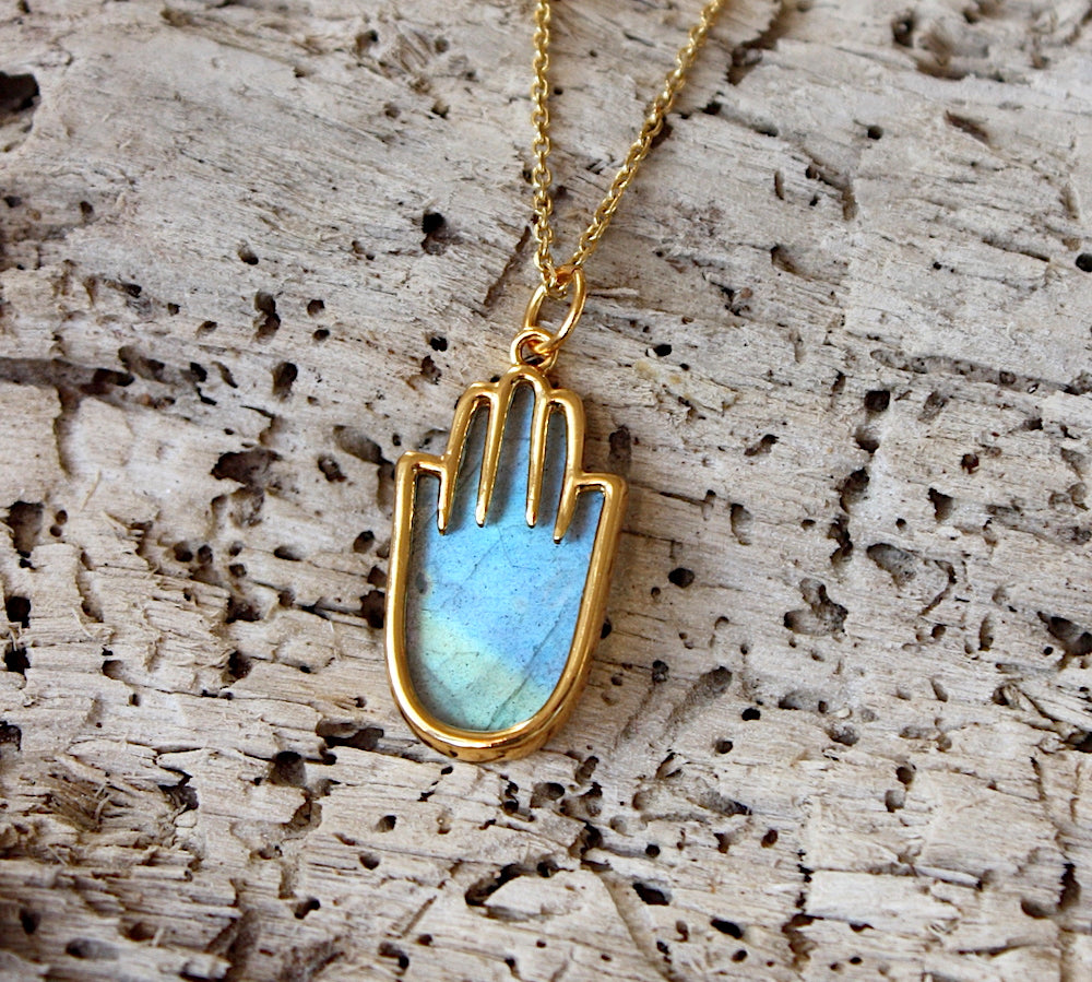 Collier doré main de fatma pierre - LABRADORITE
