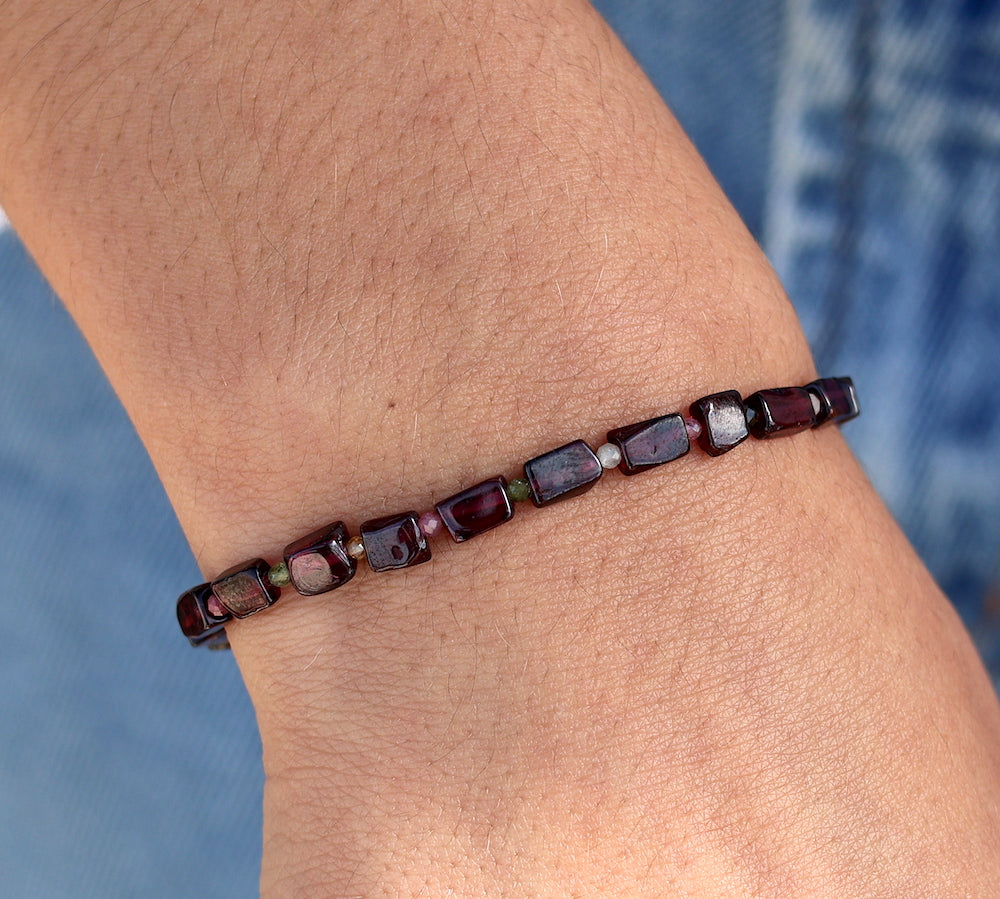 Bracelet duo pierres carrées et rondes - GRENAT - Bracelets