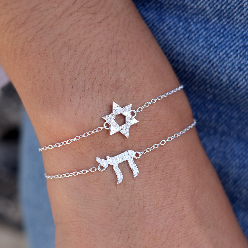 Bracelet argent 925 étoile de David et zircons