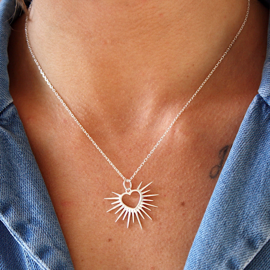 Collier argent 925 coeur soleil