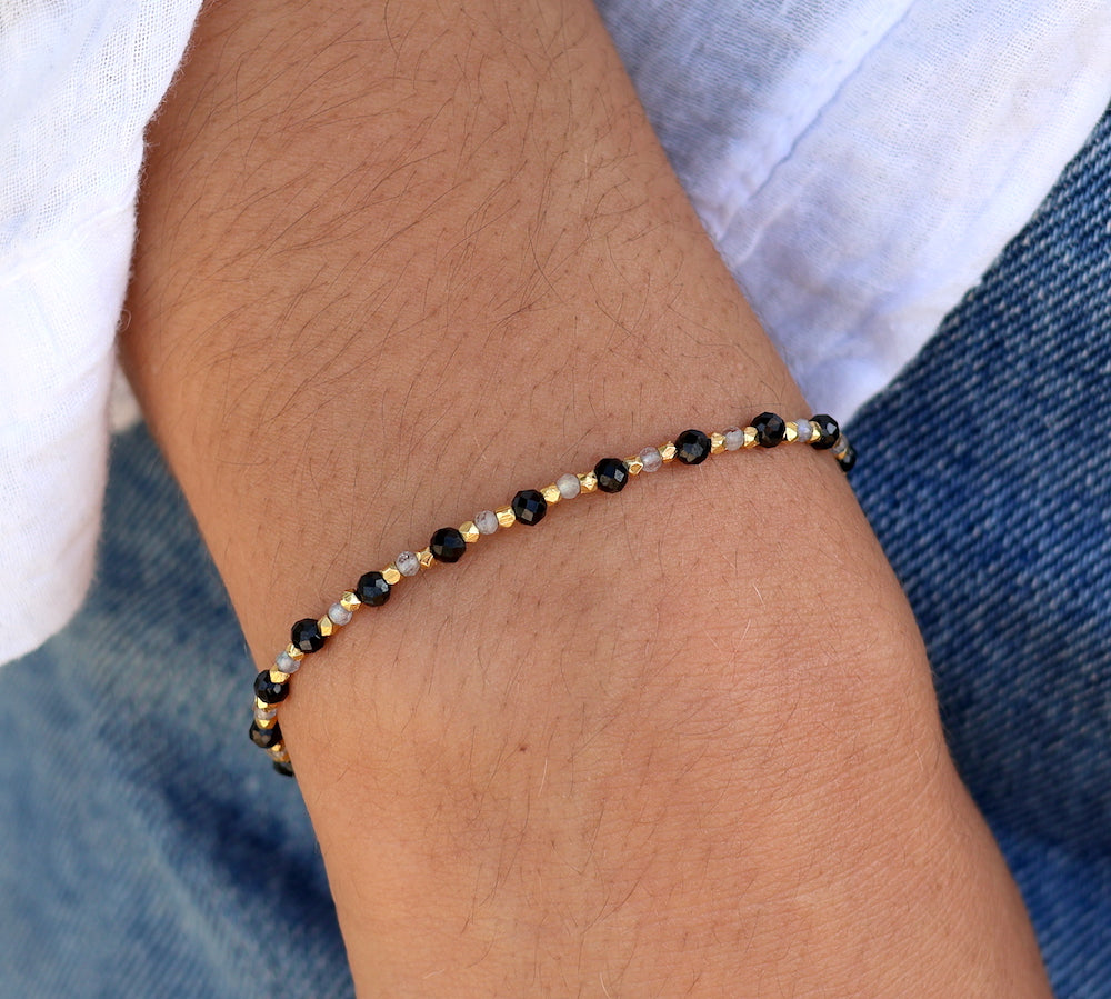 Bracelet duo de pierres et perles dorées - Bracelets