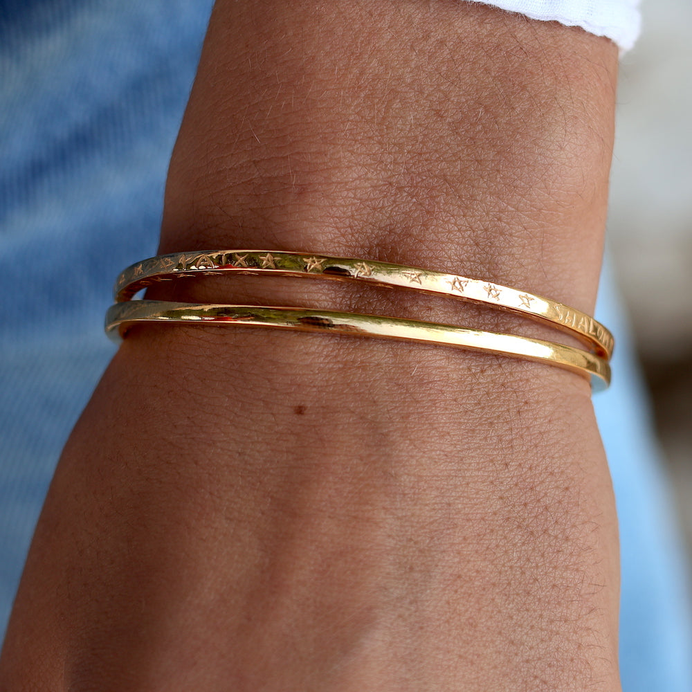 Jonc doré étoiles peace amour - Bracelets