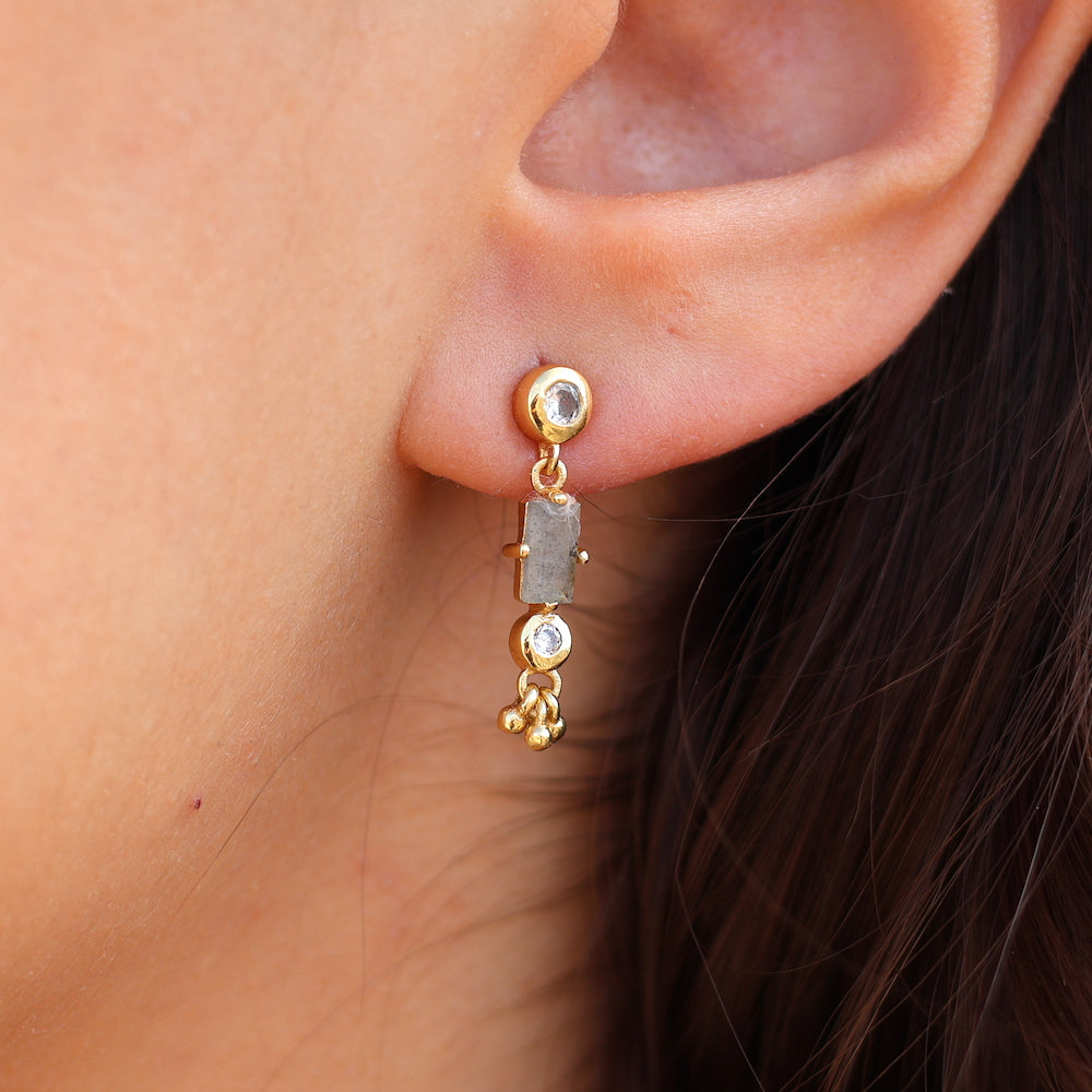 Boucles dorées zircon et pampille pierre